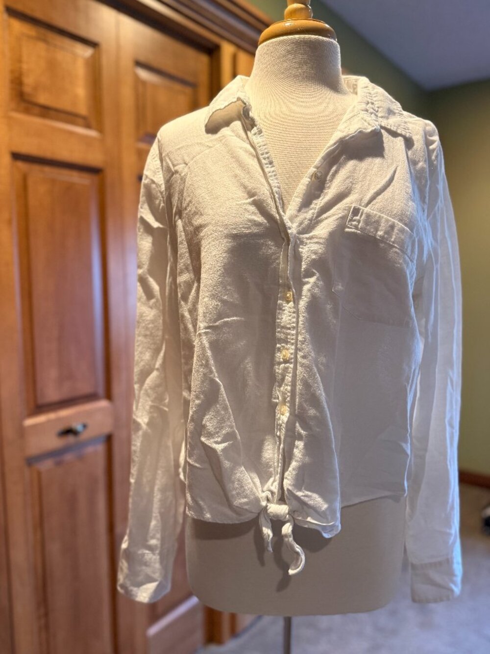 J. Crew Factory Front Tie, Button Down, White, Size XL